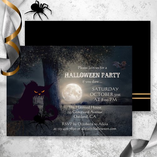 Full Moon Black Cat Halloween Party Invitation