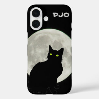Full Moon Black Cat Looking Up iPhone 16 Case