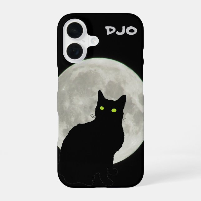 Full Moon Black Cat Looking Up Iphone Case (Back)