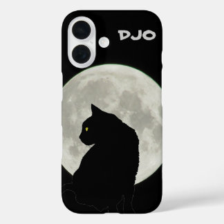 Full Moon Black Cat Profile iPhone 16 Case