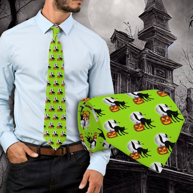 Full Moon Black Cat Smiling Jack Halloween Neck Tie (Creator Uploaded)
