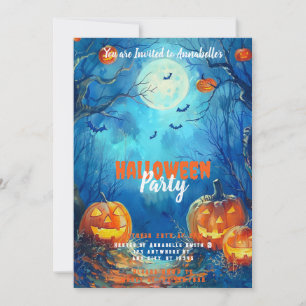 Full Moon Blue Jack-o' Lanterns Halloween Party Invitation