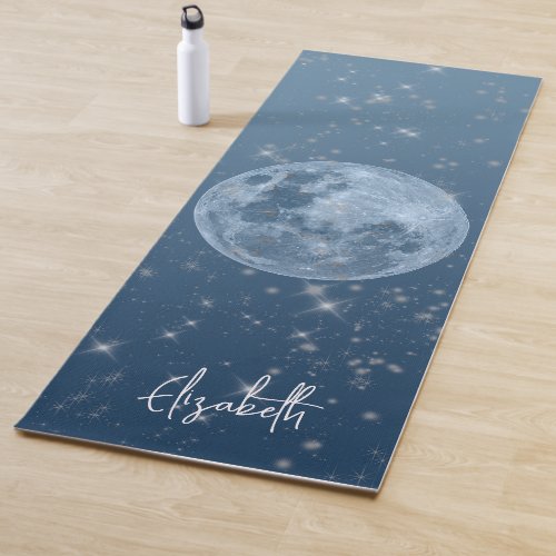 Full Moon Blue Ombre Night Sky Name Celestial Yoga Mat