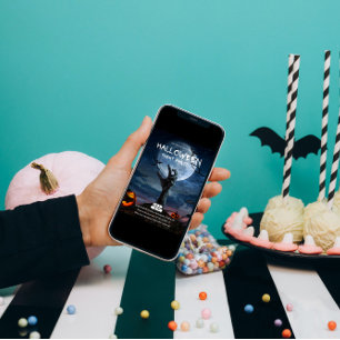 Full Moon & Bony Hand Halloween Invitation