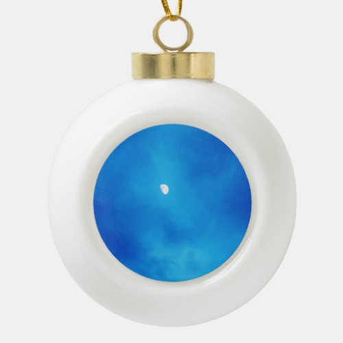 Full Moon Bright Blue Clouds Ceramic Ball Christmas Ornament