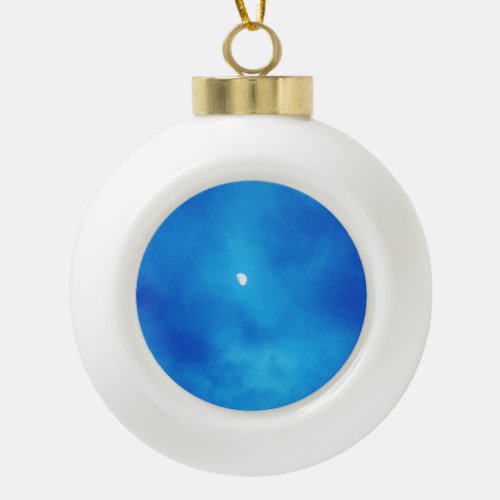 Full Moon Bright Blue Clouds Ceramic Ball Christmas Ornament