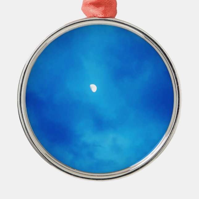 Full Moon Bright Blue Clouds Metal Ornament (Front)