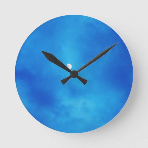 Full Moon Bright Blue Clouds Round Clock