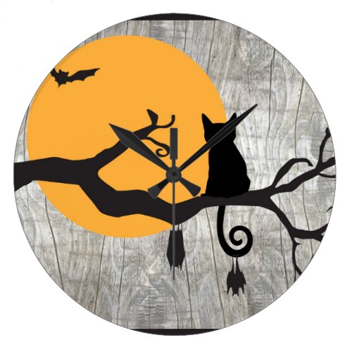 Full Moon Cat Bat Tree Halloween Clock