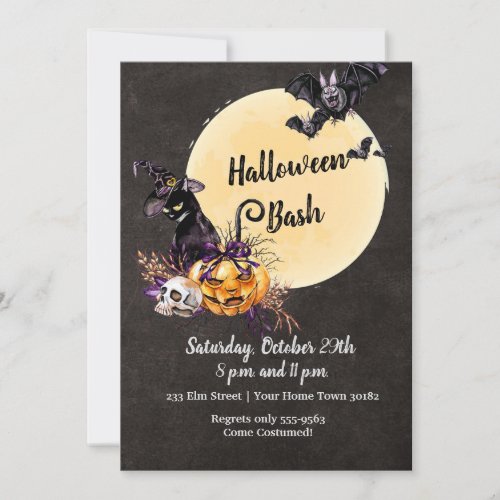 Full Moon Cat Scary Halloween Party Invitation