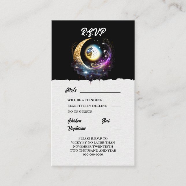 Full moon celestial black magenta elegant advice card (Front)