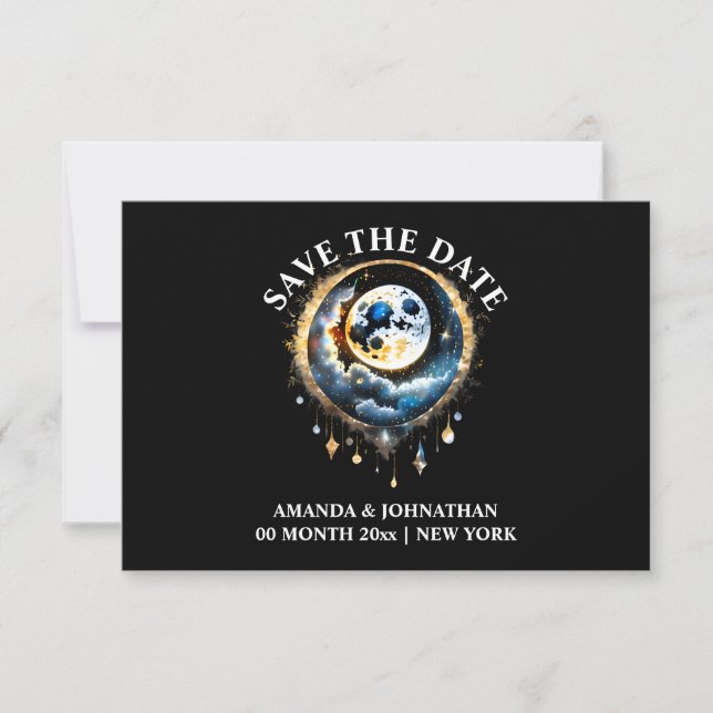 Full moon celestial luna 3D phase starry night Save The Date (Front)