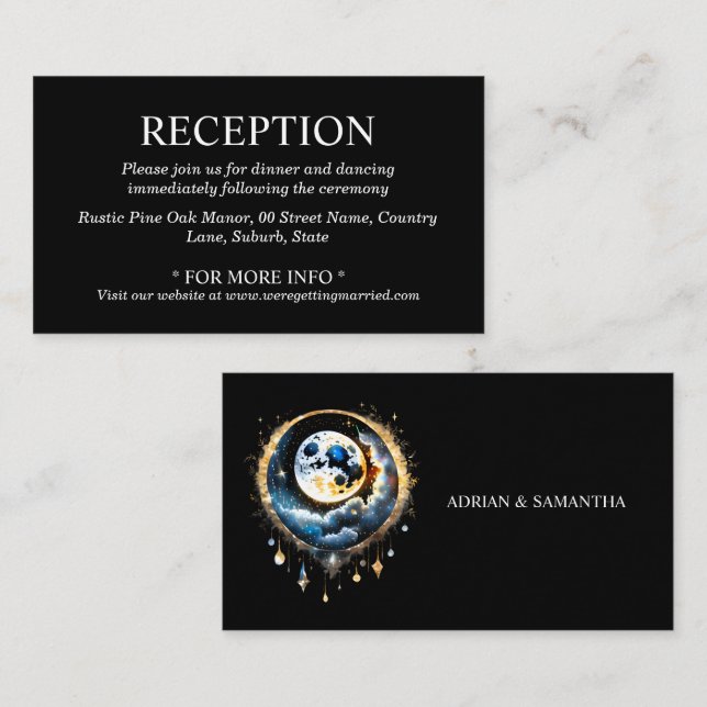 Full moon celestial night starry sky blue gold enclosure card (Front/Back)