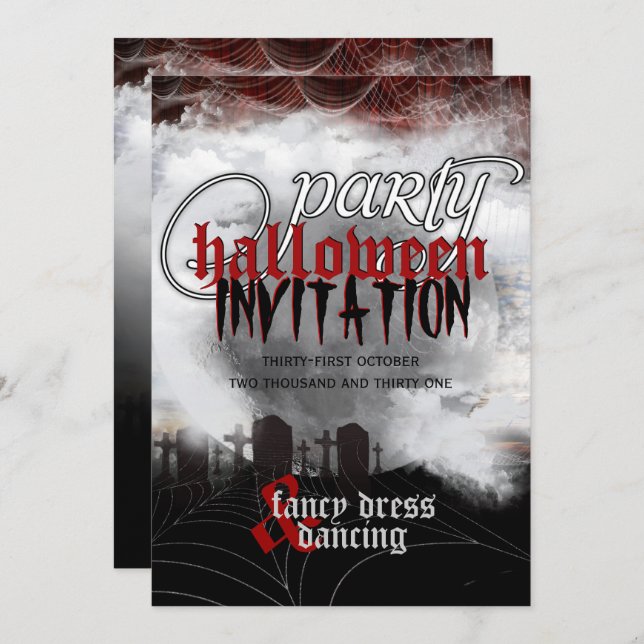 Full Moon Cemetery Dreams Halloween Party Invites (Front/Back)