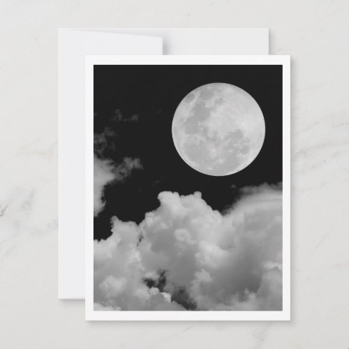 FULL MOON CLOUDS BLACK AND WHITE PERSONALIZED ANNOUNCEMENTS
