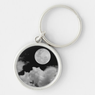 FULL MOON CLOUDS BLACK AND WHITE KEYCHAIN