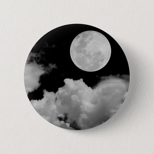 FULL MOON CLOUDS BLACK AND WHITE PINBACK BUTTON (Front)