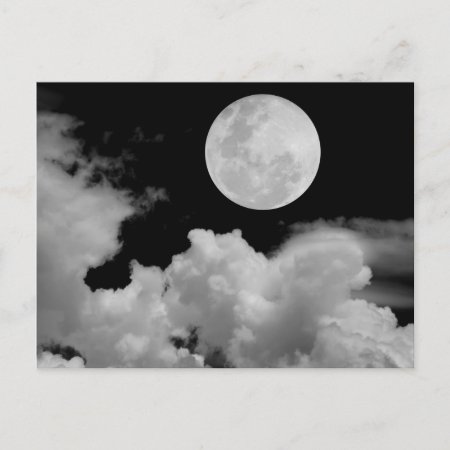 Full Moon Clouds Black And White Postcard