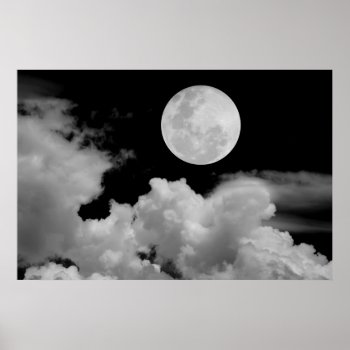 Full Moon Clouds Black And White Poster by VoXeeD at Zazzle