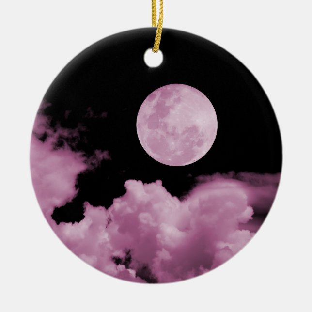 FULL MOON & CLOUDS BLACK & PINK CERAMIC ORNAMENT (Front)