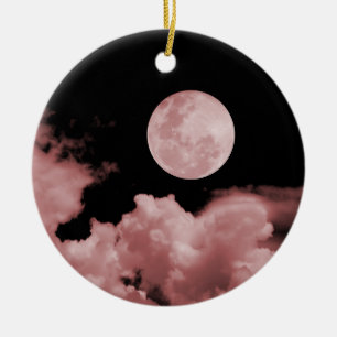 FULL MOON & CLOUDS BLACK & RED CERAMIC ORNAMENT