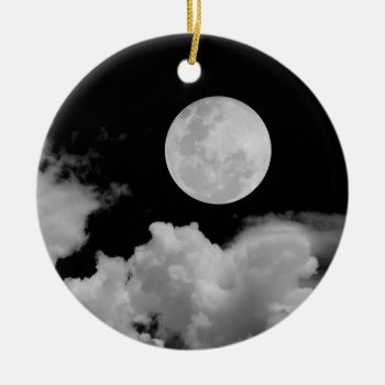 Full Moon & Clouds Black & White Ceramic Ornament by VoXeeD at Zazzle