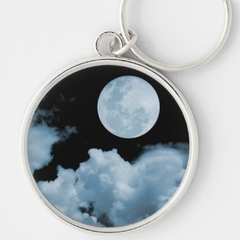 Full Moon Clouds Blue Keychain by VoXeeD at Zazzle