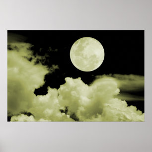 FULL MOON CLOUDS YELLOW POSTER