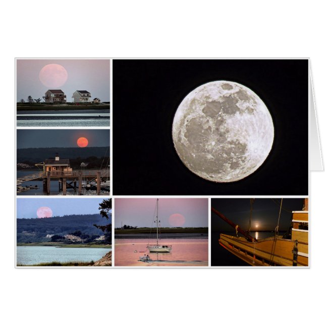 Full Moon collage over Plymouth harbor Cards (Front Horizontal)