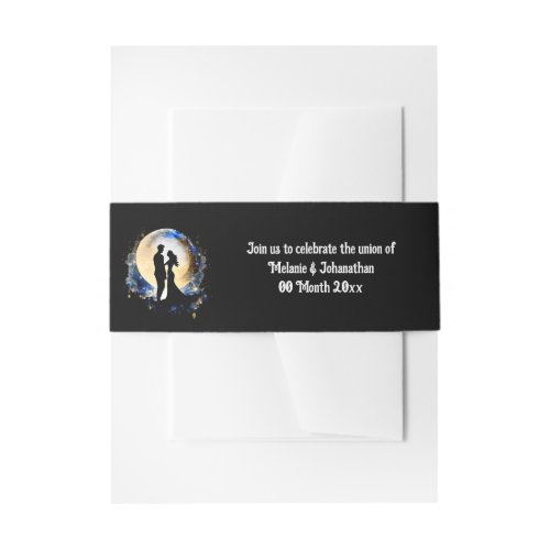 Full moon couple silhouette starry night elegant invitation belly band