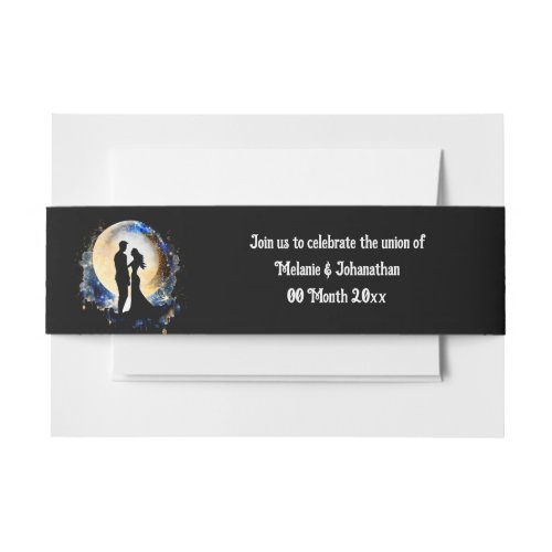 Full moon couple silhouette starry night sky invitation belly band