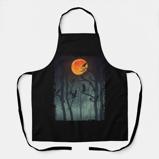 Full Moon Crow Gloomy Forest Costume Awesome Hallo Apron (Front)