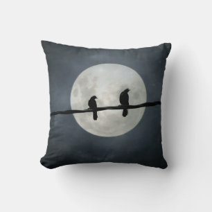 Full Moon Crows On The Line Throw Pillow