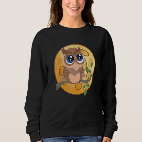 Full Moon Cute Baby Owl Forest Animal Bird Owl Sweatshirt