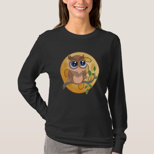 Full Moon Cute Baby Owl Forest Animal Bird Owl T_Shirt
