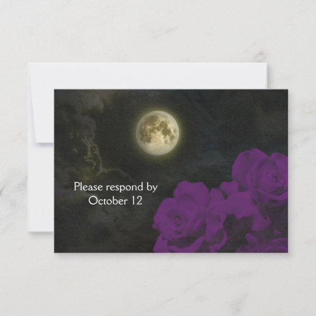 Full Moon Deep Purple Ghost Roses RSVP Card (Front)