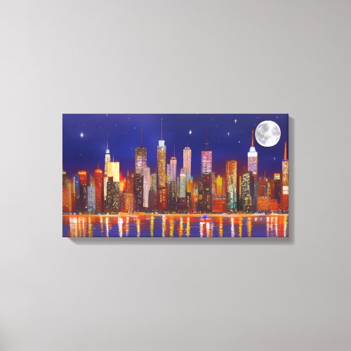 Full Moon Digital Art of New York City Canvas Print