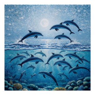 Full Moon Dolphins  Poster