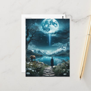 Full Moon Elephant and Woman Postcard