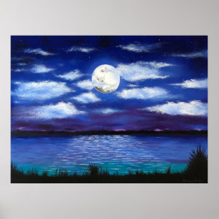 Moon Over Ocean Art Wall Decor Zazzle