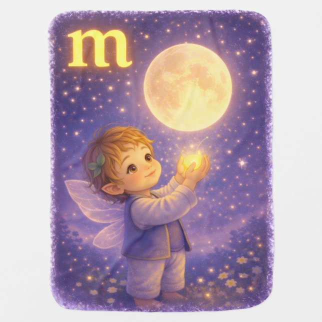 Full Moon Fairy Letter M Monogram Art  Baby Blanket (Front)