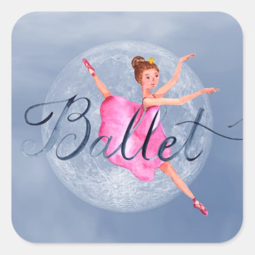 Full Moon Fantasy Pretty Ballerina Ballet  Square Sticker