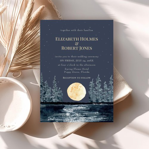 Full Moon Forest and Lake Wedding Invitation