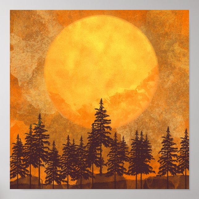 Full Moon Forest Watercolor Poster (Front)