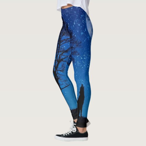 Full Moon Forest wolf Leggings