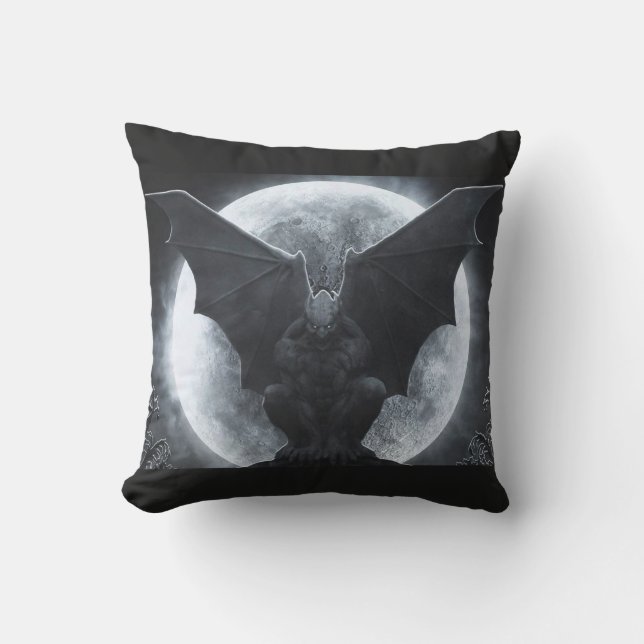 Full Moon Gargoyle Outdoor Pillow (Front)