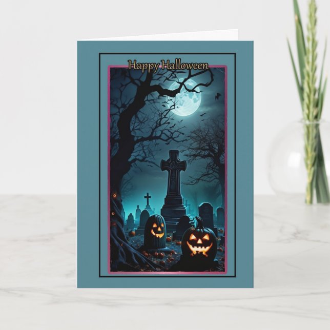 Full Moon Graveyard Halloween Card (Front)