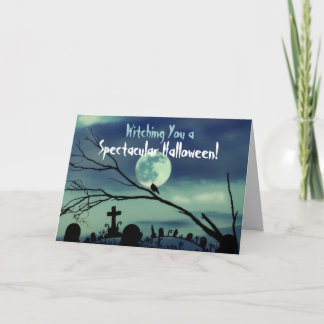 Full Moon Graveyard Happy Halloween Card