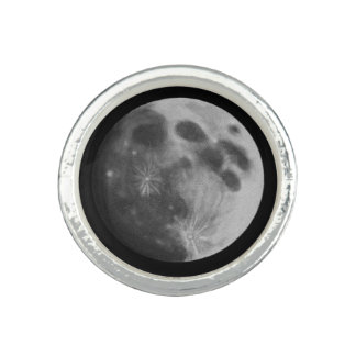 Full Moon Grey Graphic Classic Round Photo Ring
