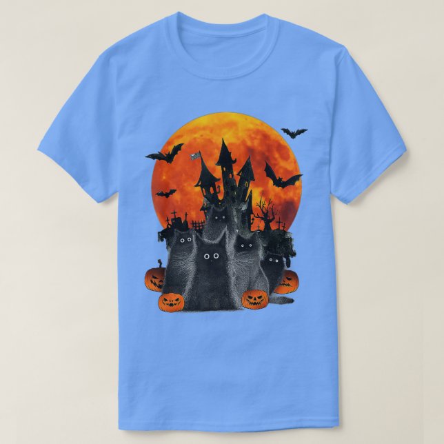 Full Moon Halloween Costume Black Cat On Pumpkin   T-Shirt (Design Front)